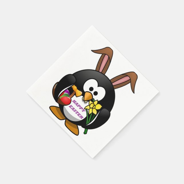 PENGUIN BUNNY "HAPPY EASTER" SERVIETTE (Ecke)
