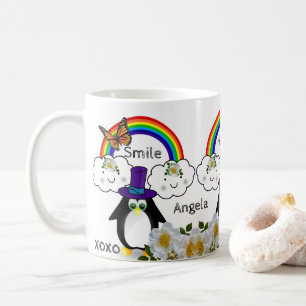 Penguin Butterfly Regenbogen Wolken Tasse
