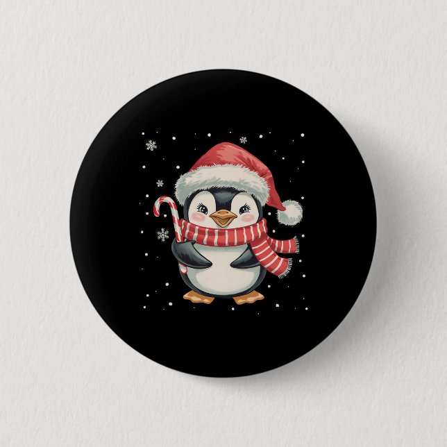 Penguin Christmas Candy Cane Weihnachtsmannmütze F Button (Vorderseite)