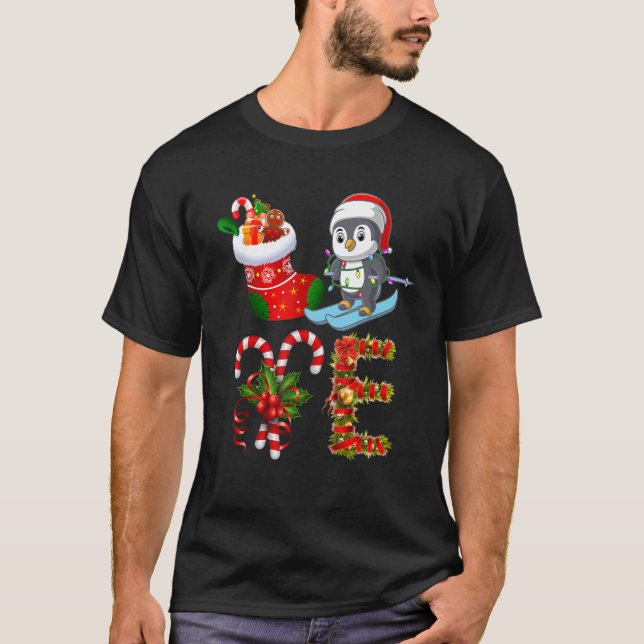 Penguin Christmas Lights Led  Santa Hat Christmas T-Shirt (Vorderseite)