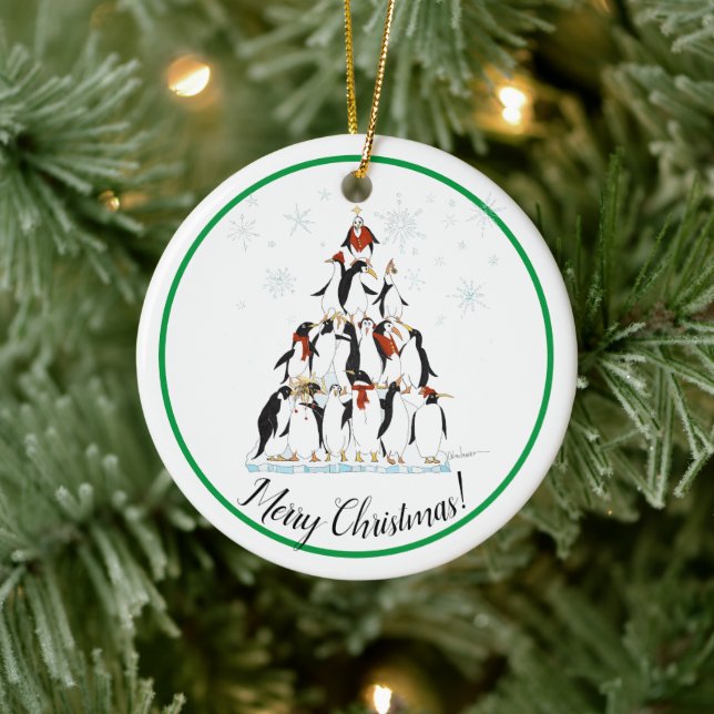 Penguin Christmas Tree Fun Holiday Cartoon Keramik Ornament (Baum)