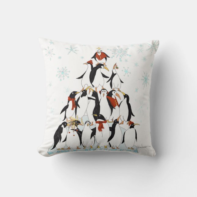Penguin Christmas Tree Fun Holiday Cartoon Kissen (Vorderseite)