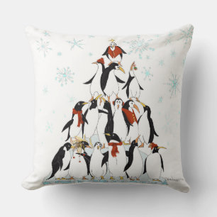 Penguin Christmas Tree Fun Holiday Cartoon Kissen