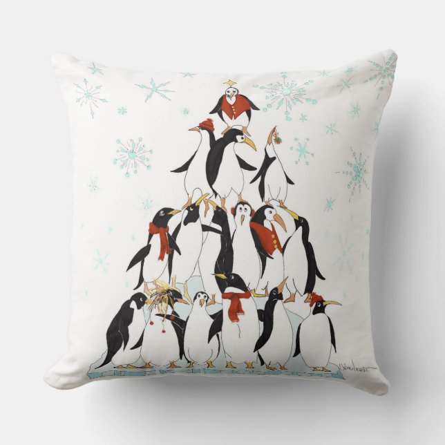 Penguin Christmas Tree Fun Holiday Cartoon Kissen (Vorderseite)