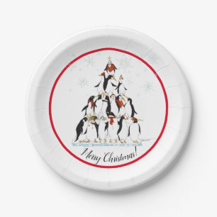 Penguin Christmas Tree Fun Holiday Cartoon Pappteller