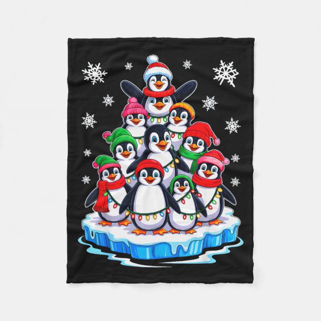 Penguin Christmas Tree Penguin Lover Xmas For Men  Fleecedecke (Vorderseite)