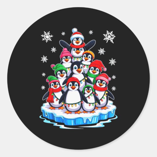 Penguin Christmas Tree Penguin Lover Xmas For Men  Runder Aufkleber (Vorderseite)