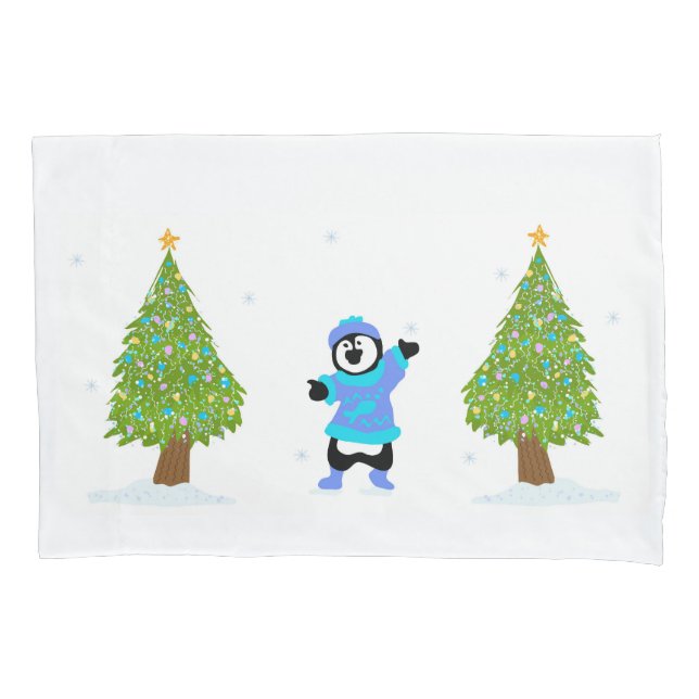 Penguin Christmas Tree Pillowcase Kissenbezug (Vorderseite)