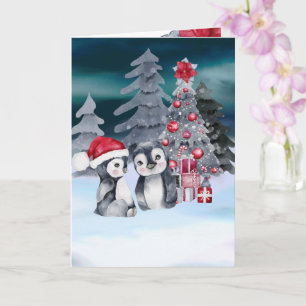 Penguin Christmas Tree Scene Card Karte