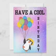 PENGUIN COOL HEUREUSE CARTE D'ANNIVERSAIRE