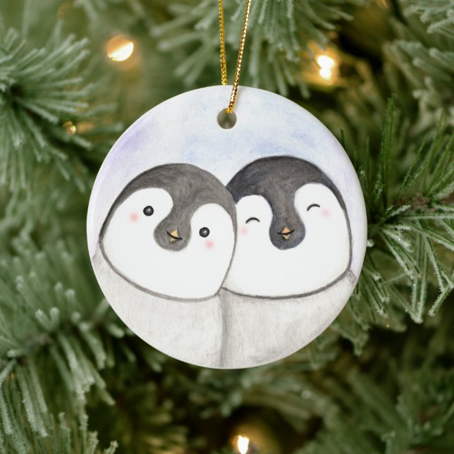 Penguin Couple First Christmas Together Custom Keramik Ornament (Baum)