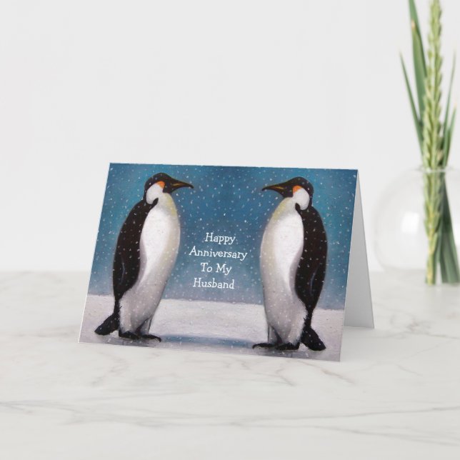 PENGUIN COUPLE: JAHRESZEITRAUM: ORIGINAL ART KARTE (Vorderseite)
