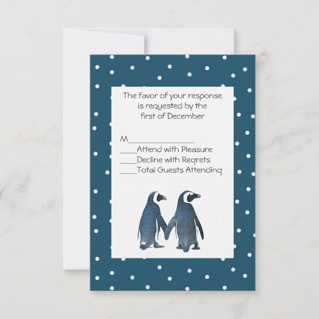 Penguin Couple Wedding RSVP Card Karte (Vorderseite)