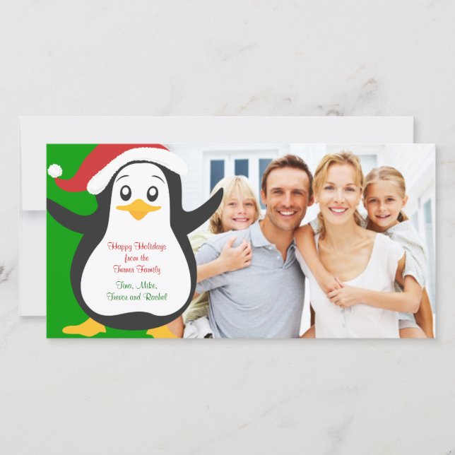 Penguin de Noël Carte photo de famille (Devant)