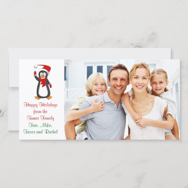Penguin de Noël Carte photo de famille (Devant)