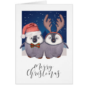 Penguin de Noël Couple mignonne Père Noël et Reind