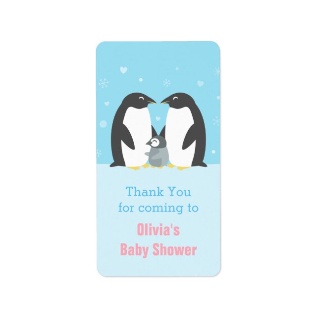Penguin d'hiver Famille Baby shower Étiquette déco (Devant)