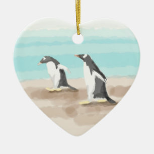 Penguin Duo Herzdekoration Keramik Ornament