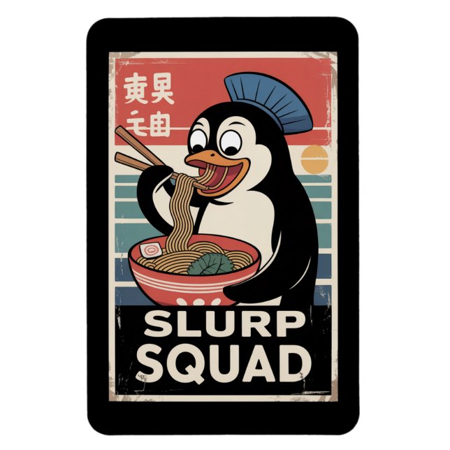 Penguin Eating Ramen Funny Slurp Squad Magnet (Vertikal)