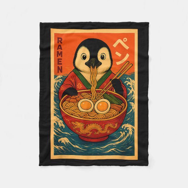 Penguin Eating Ramen Japanese Noodles Funny  Fleecedecke (Vorderseite)