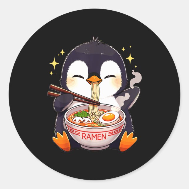 Penguin Eating Ramen  Runder Aufkleber (Vorderseite)