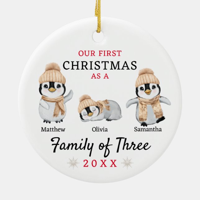 Penguin Familie der drei ersten Weihnachten Keramik Ornament (Hinten)