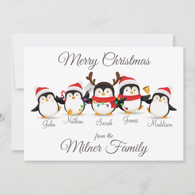 Penguin Familie Frohe Weihnachtskarte Ankündigung (Vorderseite)
