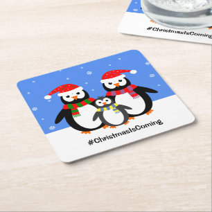 Penguin Familie Ihre Texte Weihnachten Rechteckiger Pappuntersetzer