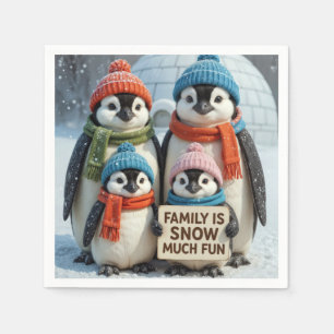 Penguin-Familie in Schneeflocken Serviette
