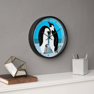 Penguin-Familie mit Baby-Küken Uhr