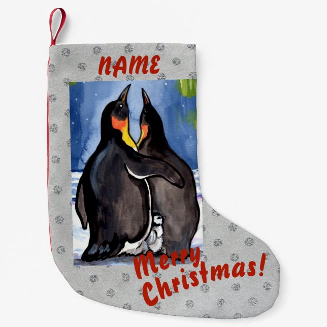 Penguin Familie Weihnachten Strumpf Personalisiert Kleiner Weihnachtsstrumpf (Vorderseite)