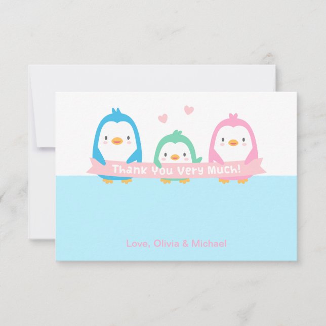 Penguin Family Niedlich Babydusche Vielen Dank Kar Dankeskarte (Vorderseite)