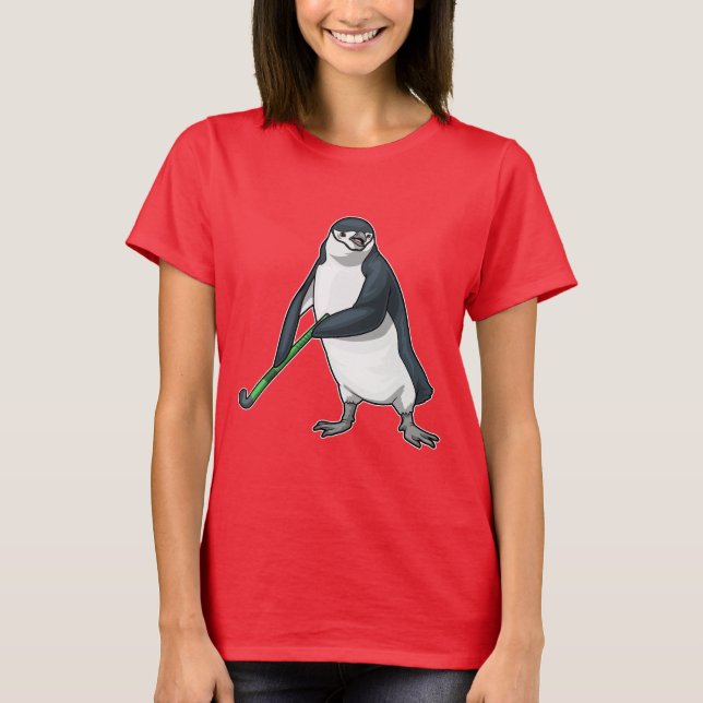 Penguin Field Hockey Hockey-Stick T-Shirt (Vorderseite)