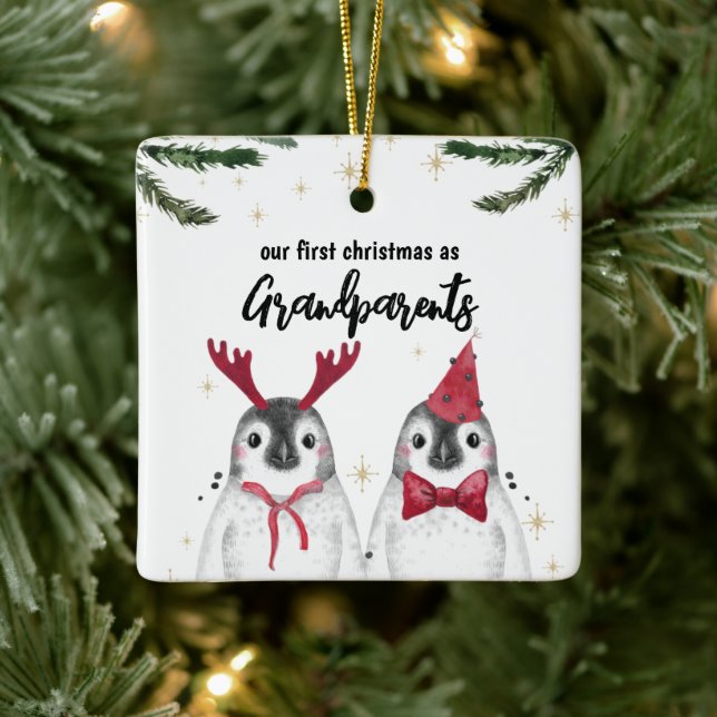 Penguin First Christmas Grandeleltern Foto auf der Keramikornament (Baum)