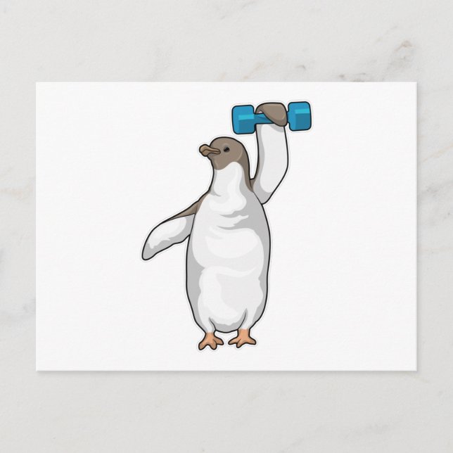 Penguin Fitness Dumbell Postkarte (Vorderseite)