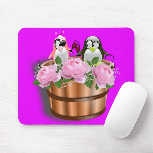 Penguin Floral Anniversary Mouse Pad! Mouse Pad Mousepad (Mit Mouse)