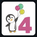 Penguin Fourth Birthday Balloons For Kids Square S Quadratischer Aufkleber<br><div class="desc">The penguin with balloons for the fourth birthday. For every child who turns four years old. Cute penguins for children's 4th birthday.</div>
