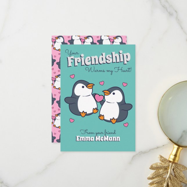 Penguin Freundschaftsklasse Zimmer Valentine Card Dankeskarte (Vorderseite/Rückseite Beispiel)