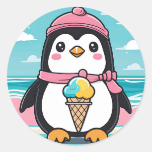 Penguin Fun Kawaii Runder Aufkleber