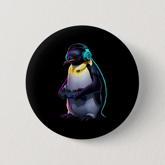 Penguin Gaming Animal Video Games Funny Penguin  Button (Vorderseite)