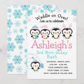 Penguin Girl Birthday Einladung