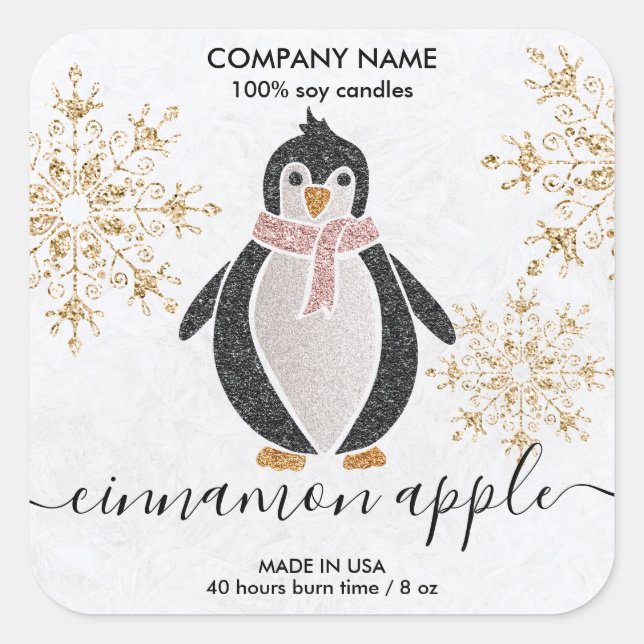 Penguin Glitzer Weihnachts-Schnee Winterkletter Quadratischer Aufkleber (Vorderseite)