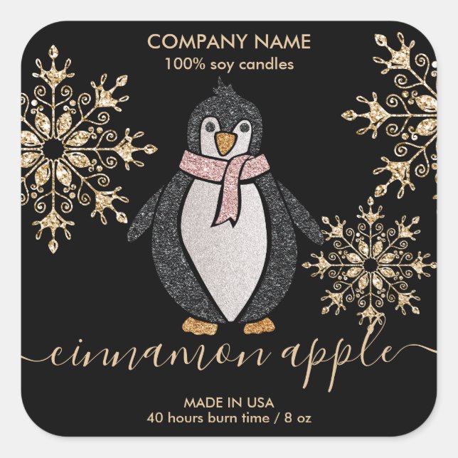 Penguin Glitzer Weihnachtsschnee Winter Quadratischer Aufkleber (Vorderseite)