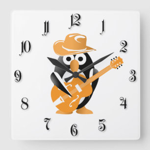 Penguin guitarist quadratische wanduhr