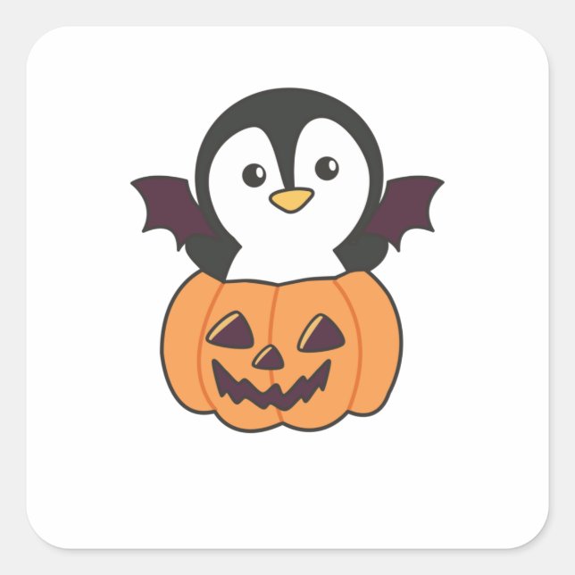 Penguin Halloween Pumpkin Bat Kostüm Quadratischer Aufkleber (Vorderseite)