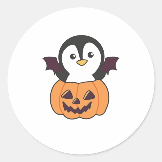 Penguin Halloween Pumpkin Bat Kostüm Runder Aufkleber (Vorderseite)