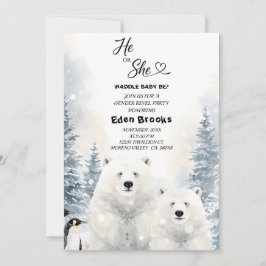 Penguin He or She Evergreen Winter Gender Reveal  Einladung