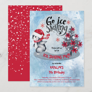 Penguin Ice Skaten Holiday 7. Geburtstagsparty Einladung
