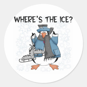 Penguin Ice Skaten Runder Aufkleber