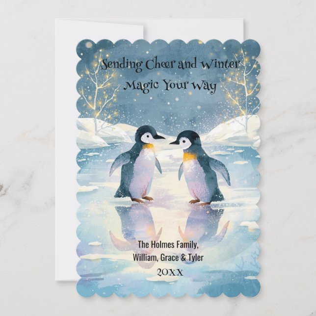 Penguin Ice Skaten Weihnachtskarte Feiertagskarte (Vorderseite)